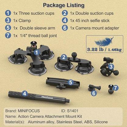 MINIFOCUS Suction Car Mount for Insta360 X5, 5 in 1 Suction Cup Camera Mount Kit - Image 7