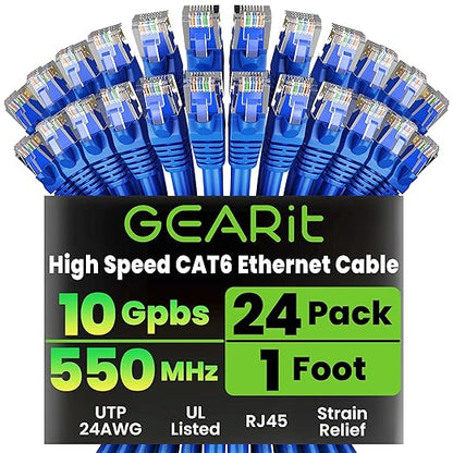 GEARit Cat 6 Patch Cables 1 ft Blue, Cat 6 High Speed 24AWG 10Gbps RJ45 by GEARit