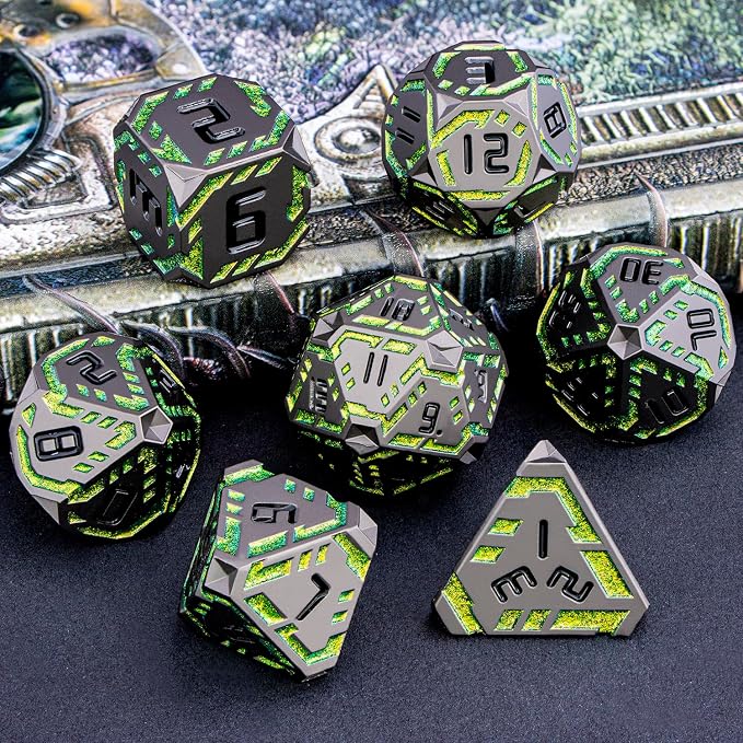 Metal DND Sci-fi Dice Set 7PCS Stripe Polyhedral Dice - Image 6