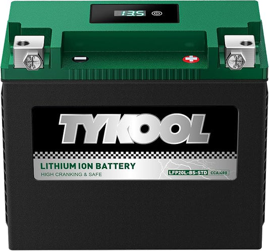TYKOOL YTX20L-BS-STD Lithium LiFePO4 Motorcycle Battery 12v, 2X Cranking Amps by TYKOOL