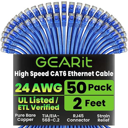 GEARit Cat 6 Ethernet Patch Cable 2 ft Blue by GEARit