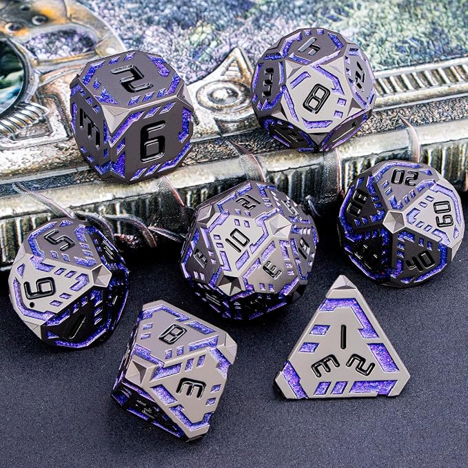 Metal DND Sci-fi Dice Set 7PCS Stripe Polyhedral Dice - Image 6