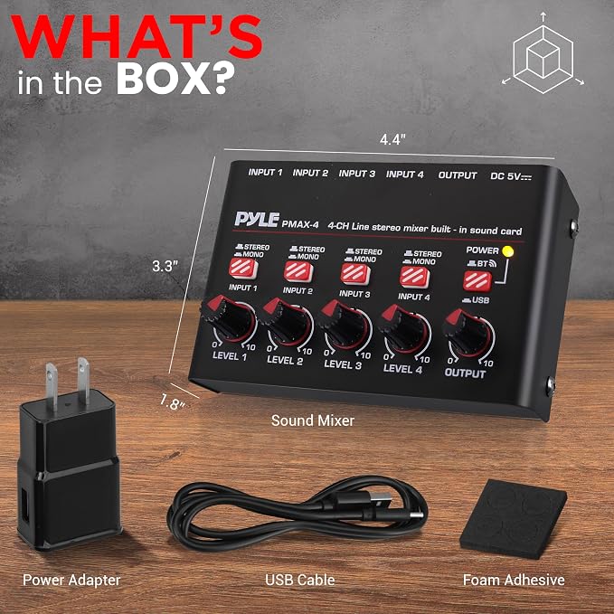 Pyle 4-Channel Wireless Bluetooth 5.0 Line Mixer - Image 2