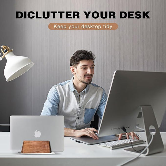 muso wood Vertical Laptop Stand, Walnut Laptop Holder Desktop Stand - Image 2