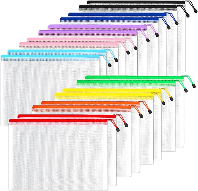 SUNEE Plastic Mesh Zipper Pouch 11x16 in, Extra Large Water-Resistant Zip Bag by SUNEE