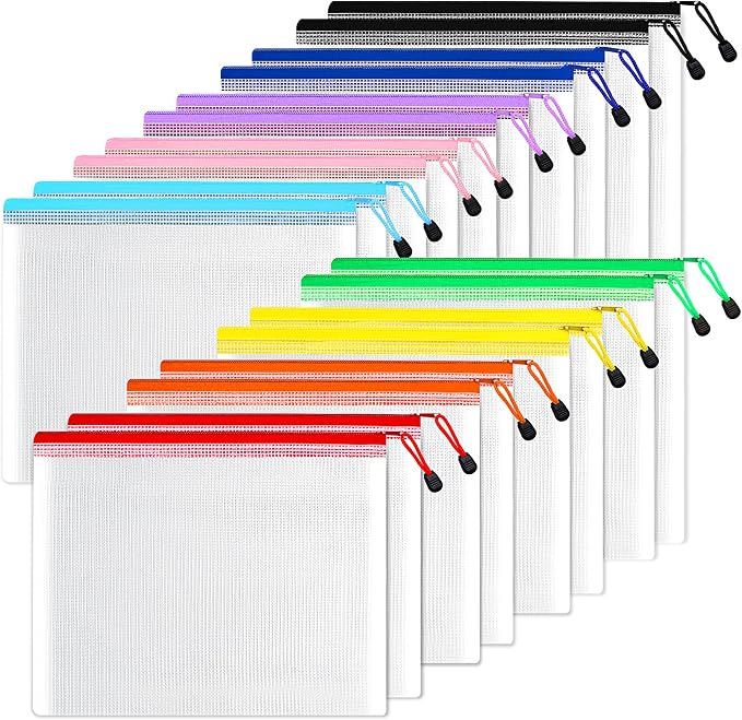 SUNEE Plastic Mesh Zipper Pouch 9x13 in, Extra Large Water-Resistant Zip Bag by SUNEE