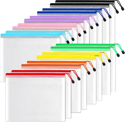 SUNEE Plastic Mesh Zipper Pouch 9x13 in, Extra Large Water-Resistant Zip Bag by SUNEE