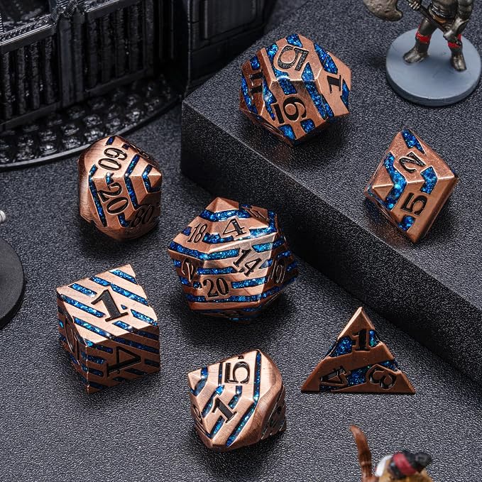 Metallic Glitter Stripes D&D Dice Set, DND Metal Dice - Image 3