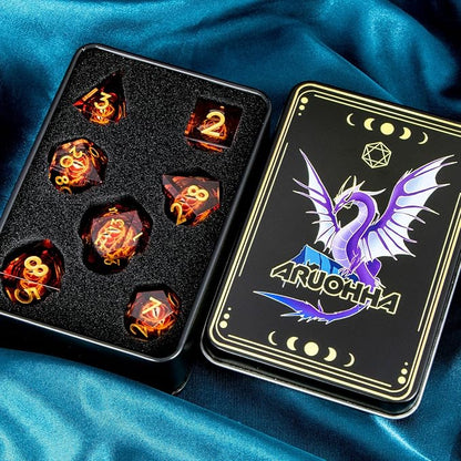 ARUOHHA DND Resin Dice Gazes Eye Dice Liquid Core Flaming RPG Sharp Edged Dice - Image 7
