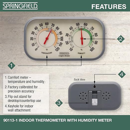 Springfield Color Track Humidity Meter and Indoor Thermometer, Analog Weather - Image 2