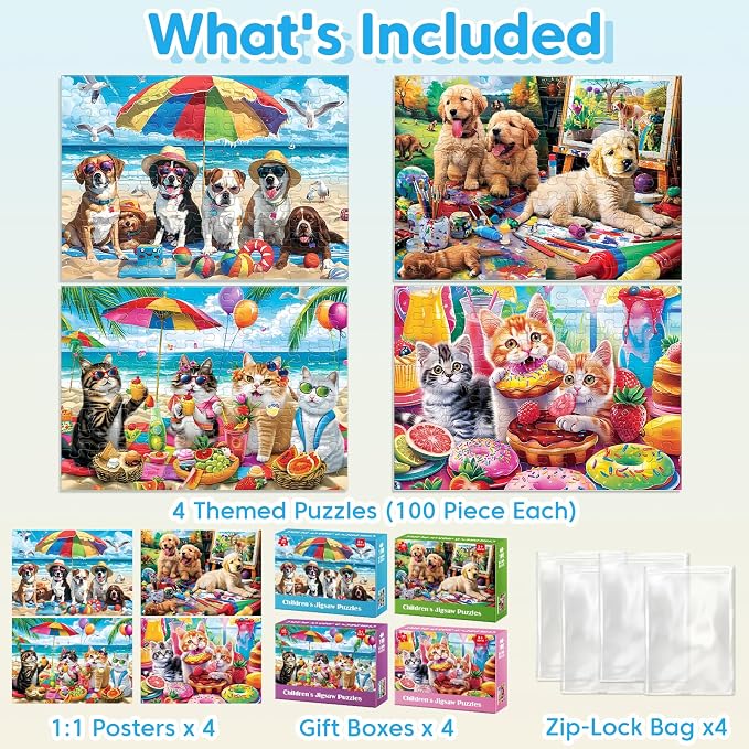 4-Pack 100 Piece Puzzles for Kids Ages 4-6 - Image 2