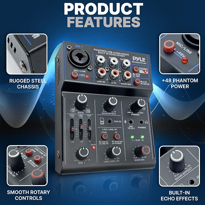 Pyle 3-Channel Professional Wireless DJ Audio Mixer - Image 6