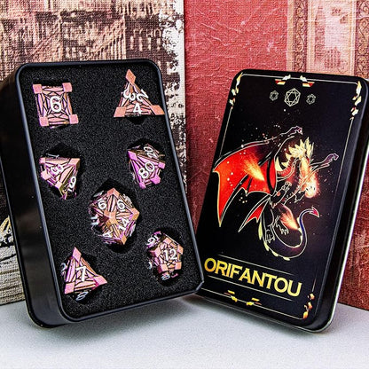 7PCS Metal DND Dice Set with Box, Debris RPG Red D and D Dice - Image 6
