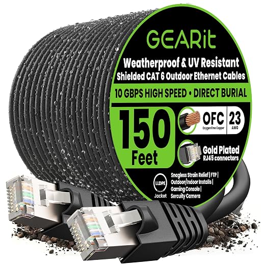 GEARit Cat6 Outdoor Ethernet Cable 23AWG Pure Copper, Waterproof, Direct Burial by GEARit