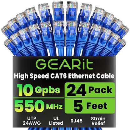 GEARit Cat 6 Ethernet Patch Cable 5 ft Blue, Cat 6 High Speed 24AWG 10Gbps RJ45 by GEARit