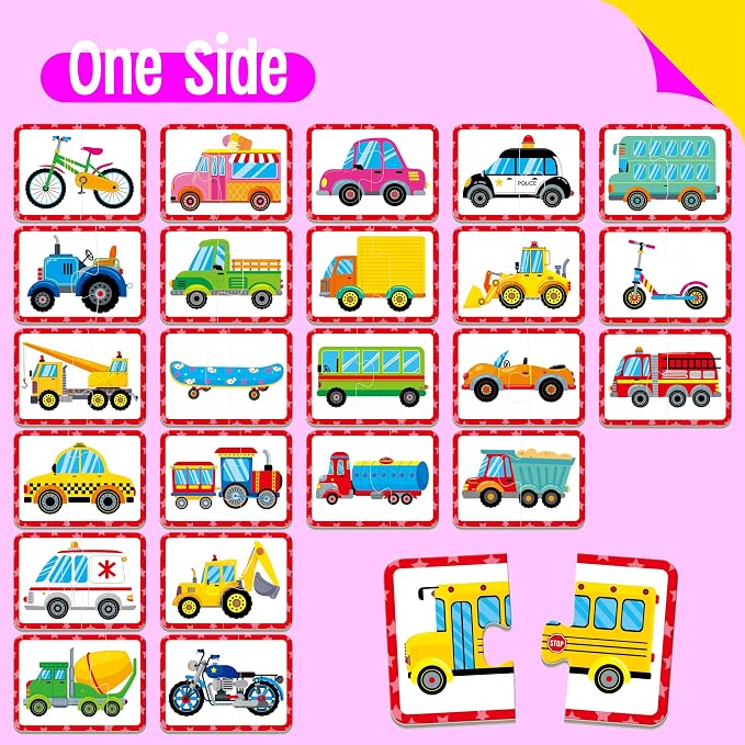 48 Vehicle Matching Puzzles, Self-Correcting Puzzle Match Game Educational - Image 4