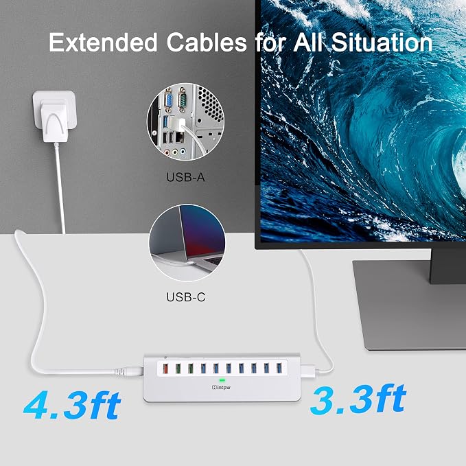 Powered USB Hub 10Gbps, 10 Port USB 3.1 Gen 2 Hub - Image 4