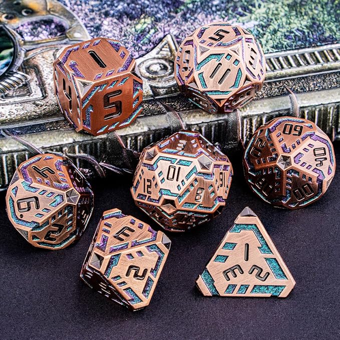 Metal DND Sci-fi Dice Set 7PCS Stripe Polyhedral Dice - Image 6