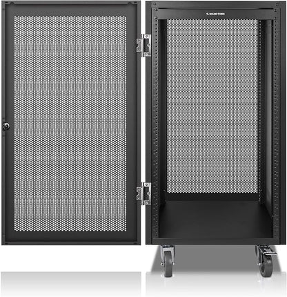 Sound Town 21U Universal Steel Rack, w/Mesh Doors, Locking Casters, Vented Side by SOUNDTOWN