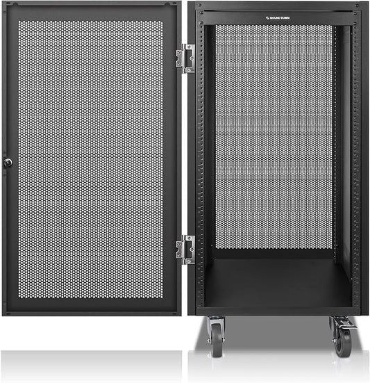 Sound Town 21U Universal Steel Rack, w/Mesh Doors, Locking Casters, Vented Side by SOUNDTOWN