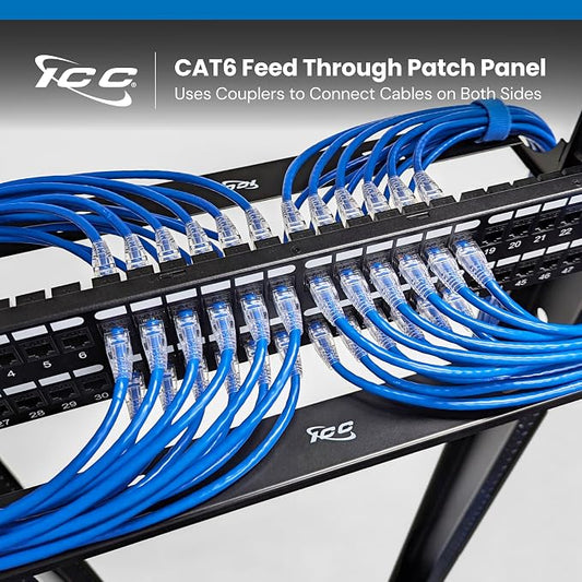 ICC CAT6 Feed-Through Patch Panel, 48 Port, 2U Rackmount, RJ45 Ethernet Patch - Image 2