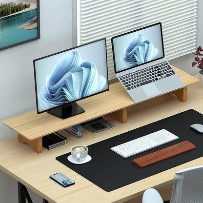Aothia Large Dual Monitor Stand Riser, Solid Wood Desk Shelf - Image 5
