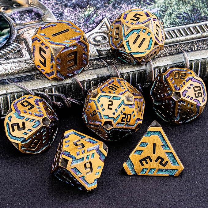 Metal DND Sci-fi Dice Set 7PCS Stripe Polyhedral Dice - Image 6