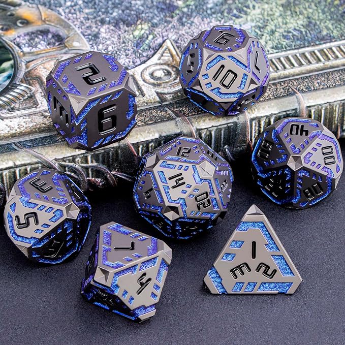 Metal DND Sci-fi Dice Set 7PCS Stripe Polyhedral Dice - Image 6