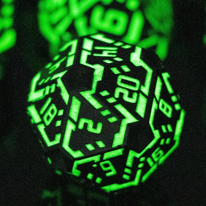 Metal DND Sci-fi Dice Set 7PCS Luminous Green Stripe Polyhedral Dice by OGCOPHEN