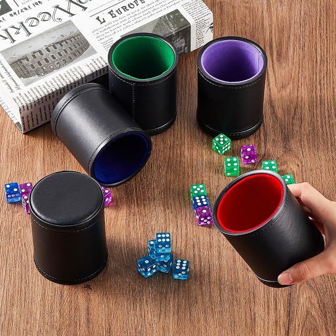 5 Pack Black Leather Dice Cups - Image 2