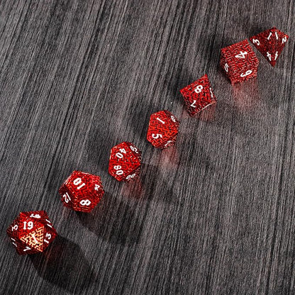 Red Metal Hollow DND Dice Set Metallic Luster Maze Design - Image 9