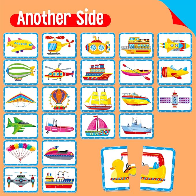 48 Vehicle Matching Puzzles, Self-Correcting Puzzle Match Game Educational - Image 5