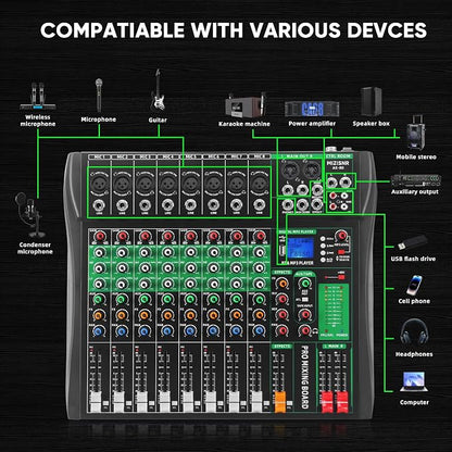 8 Channel Audio Mixer, Professional DJ Mixer Board Sound Music Mixing Console - Image 8