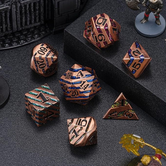 Metallic Glitter Stripes D&D, DND Metal Dice by Maywin