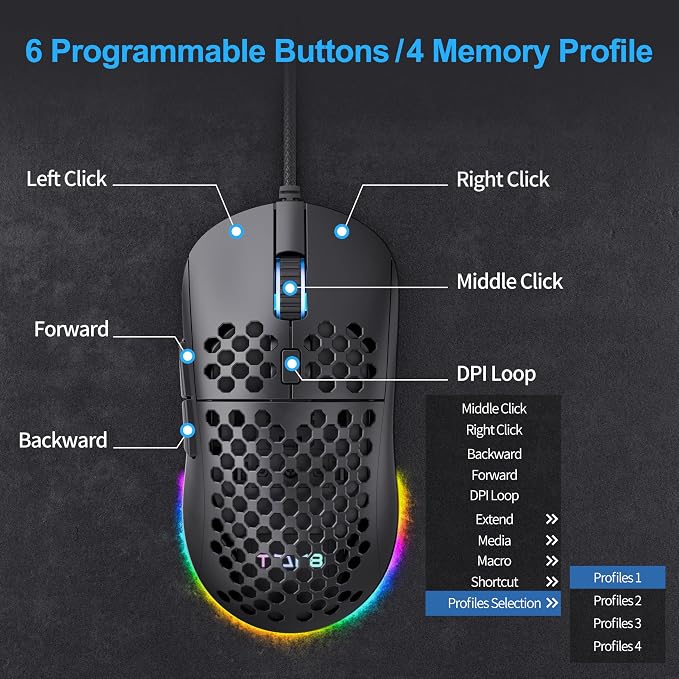 TMKB Falcon M1SE Ultralight Honeycomb Gaming Mouse, High-Precision 12800DPI - Image 3