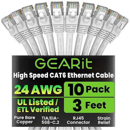 GEARit Cat 6 Ethernet Patch Cable 3 ft White Cat6 Patch Cables 3ft by GEARit
