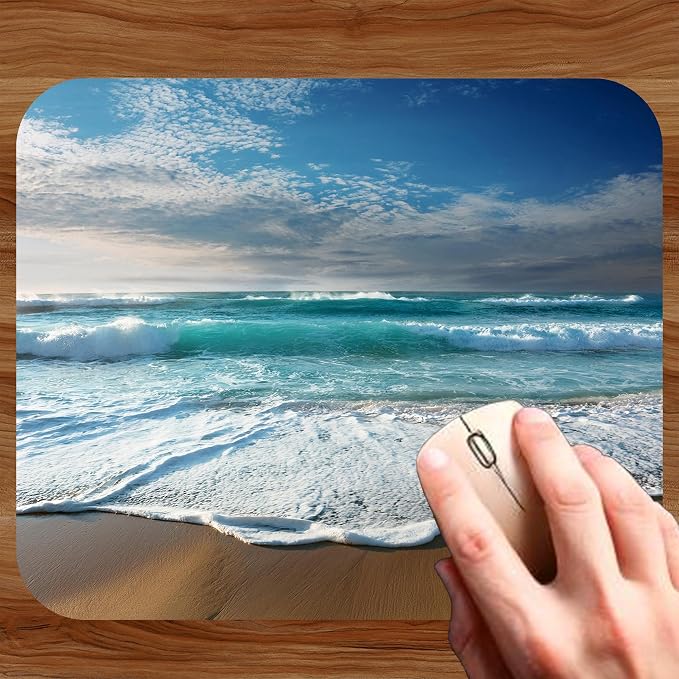Coastal Shoreline Waves Sandy Beach Theme Mouse Pad Mat Mousepad - Image 2
