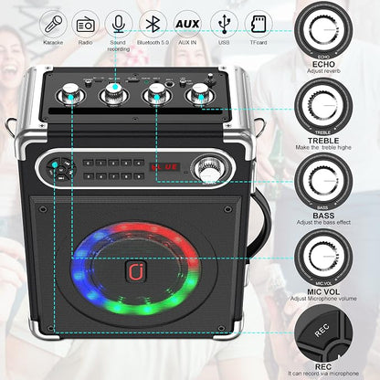 Bluetooth Speaker with Two Wireless Microphones, Outdoor Speaker with - Image 5