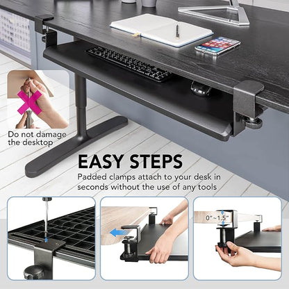 EHO Clamp-On Retractable Adjustable Keyboard Tray, Under Desk Ergonomic - Image 5
