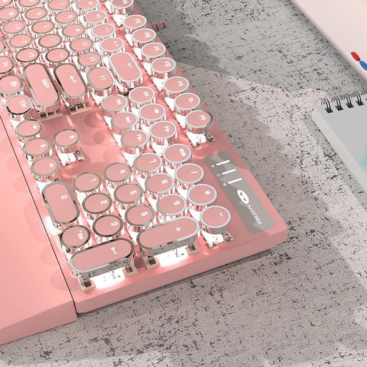 MageGee Typewriter Mechanical Gaming Keyboard, Retro Punk Pink Round Keycaps - Image 2