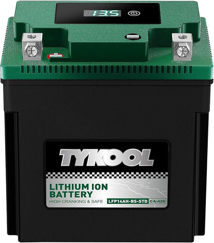 TYKOOL YTX14AH-BS-STD, LiFePO4 Lithium Motorcycle Battery, 12.8V 7Ah, 5X Longer by TYKOOL