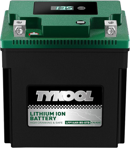 TYKOOL YTX14AH-BS-STD, LiFePO4 Lithium Motorcycle Battery, 12.8V 7Ah, 5X Longer by TYKOOL