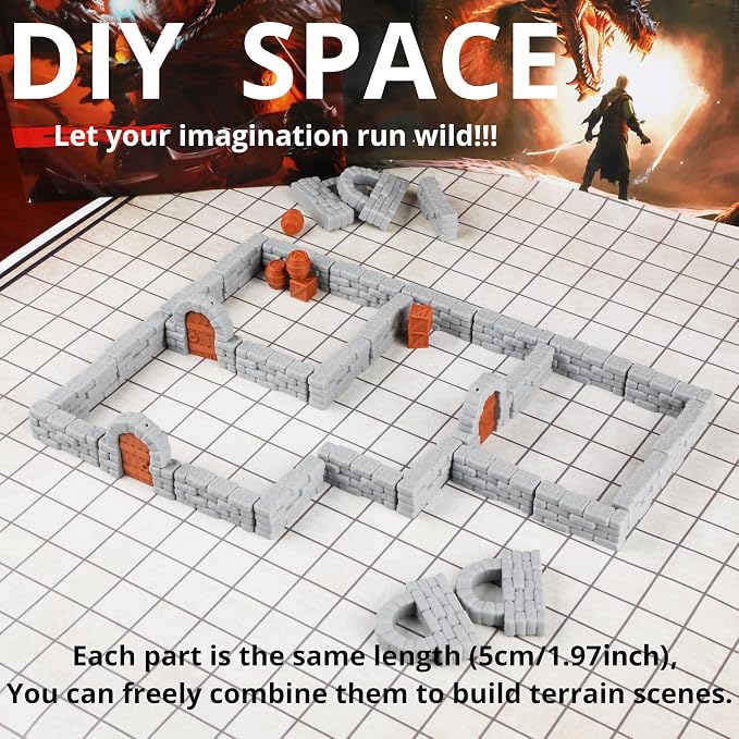 Dungeon Walls 40pcs 28mm Miniature RPG Modular System DND Terrain Building - Image 2