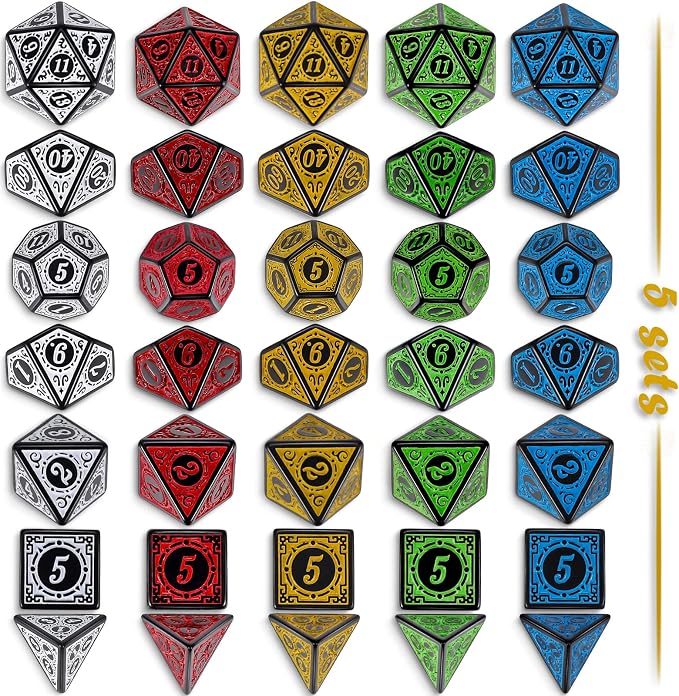 CiaraQ Polyhedral Dice with 5 Pouches, 5 Sets of Retro Dice - Image 3