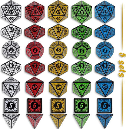 CiaraQ Polyhedral Dice with 5 Pouches, 5 Sets of Retro Dice - Image 3