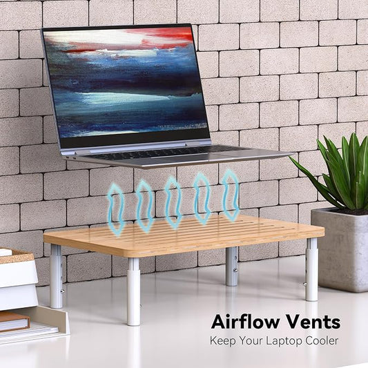Bamboo Monitor Stand Riser, 4 Adjustable Height, Laptop Stand - Image 2