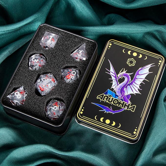 ARUOHHA DND Resin Dice Plum Blossom Liquid Core White Sharp Edge Dragons - Image 7