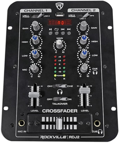 Rockville RDJ2 2-Channel DJ Mixer USB Playback, Cue Monitor, 4 Line Inputs by Rockville