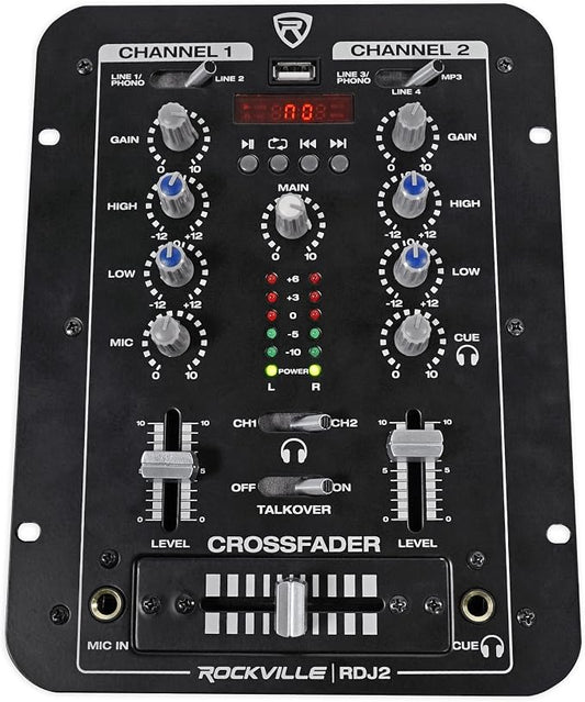 Rockville RDJ2 2-Channel DJ Mixer USB Playback, Cue Monitor, 4 Line Inputs by Rockville