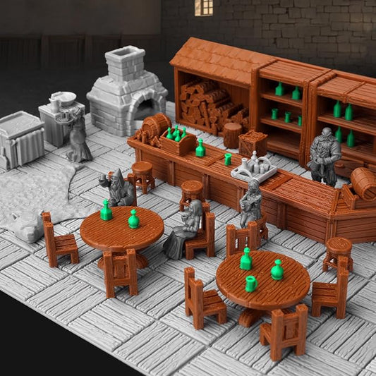 74 Pcs Tavern Bar Furniture RPG Terrain Set – Detailed DND Accessories by AUSPDICE
